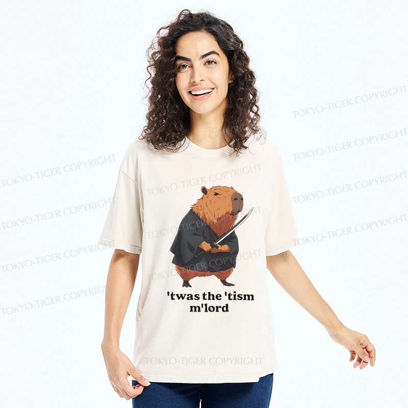 Tokyo-Tiger Focused Samurai Capybara Washed T-Shirt
