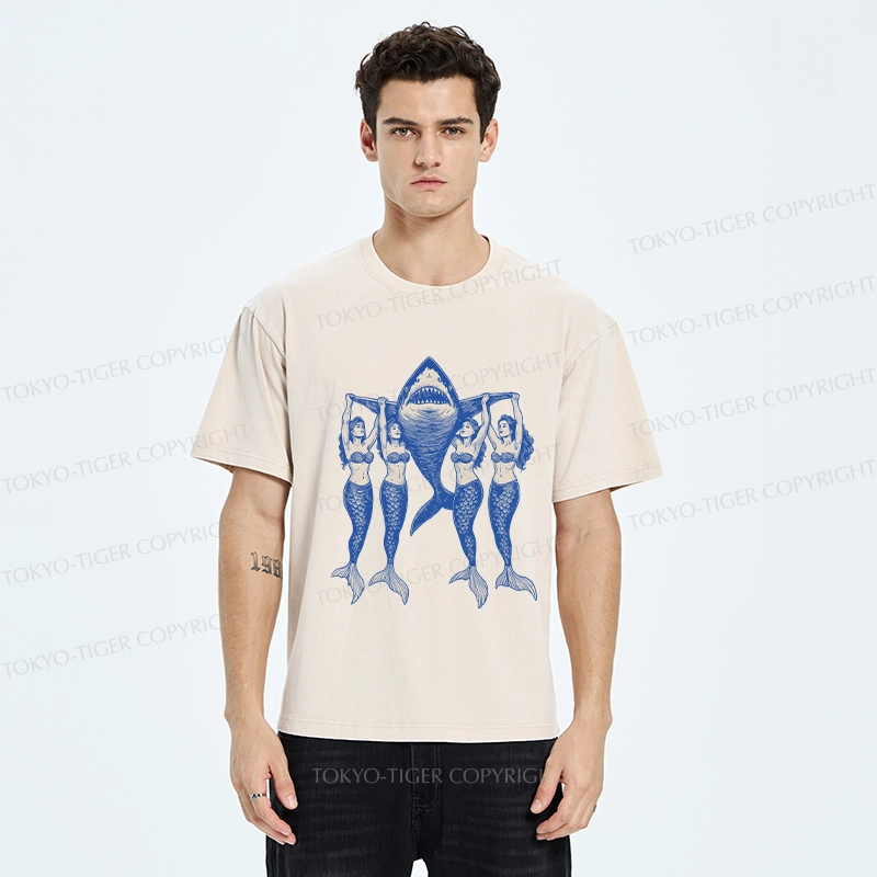 Tokyo-Tiger Mermaids Hoisting The Shark Washed T-Shirt