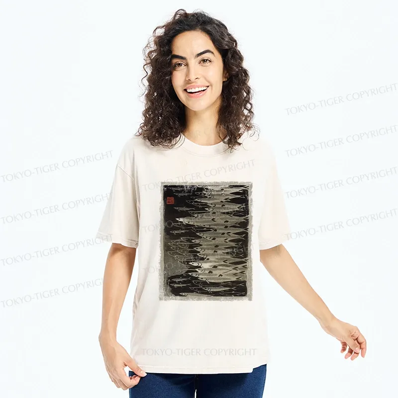 Tokyo-Tiger Retro School Of Fish Washed T-Shirt