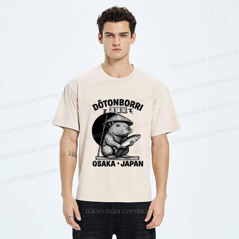Tokyo-Tiger Capybara Holding A Fish Washed T-Shirt