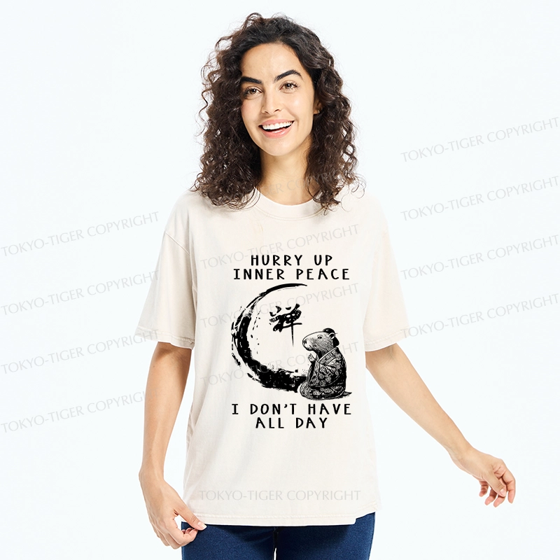 Tokyo-Tiger Hurry Up Inner Peace Zen Washed T-Shirt