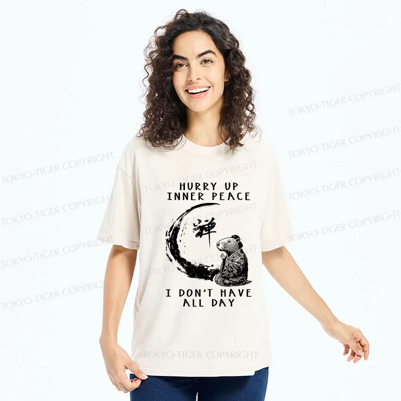 Tokyo-Tiger Hurry Up Inner Peace Zen Washed T-Shirt