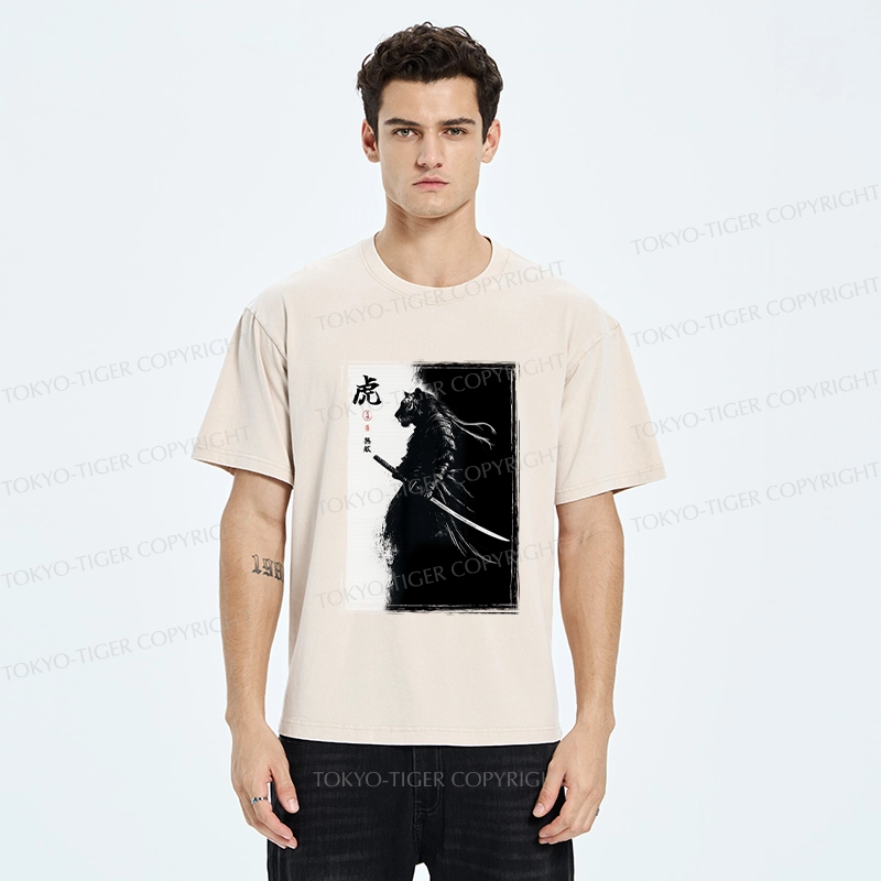 Tokyo-Tiger Retro Tiger Samurai Washed T-Shirt