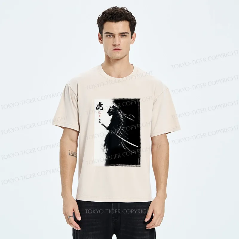 Tokyo-Tiger Retro Tiger Samurai Washed T-Shirt