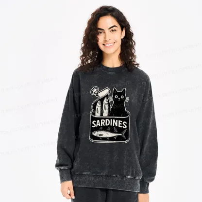 Tokyo-Tiger Cat And Canned Fish Washed Sweatshirt