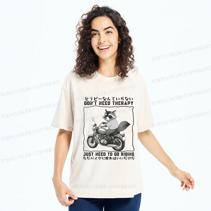 Tokyo-Tiger Funny Raccoon Riding A Motorcycle Washed T-Shirt