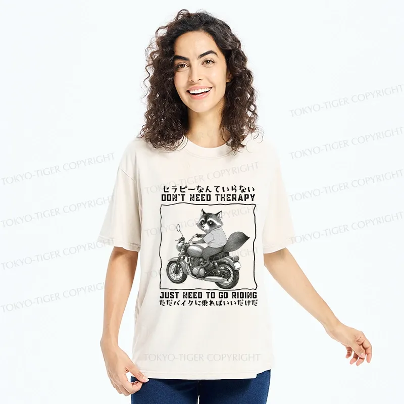 Tokyo-Tiger Funny Raccoon Riding A Motorcycle Washed T-Shirt