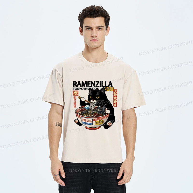 Tokyo-Tiger Funny Ramenzilla Washed T-Shirt