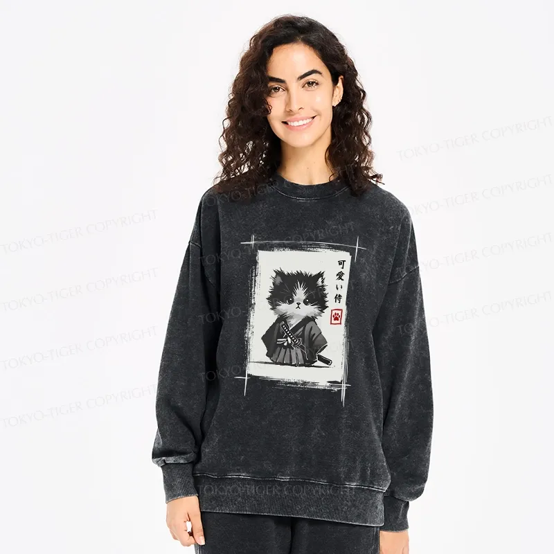 Tokyo-Tiger Kitten Samurai Washed Sweatshirt