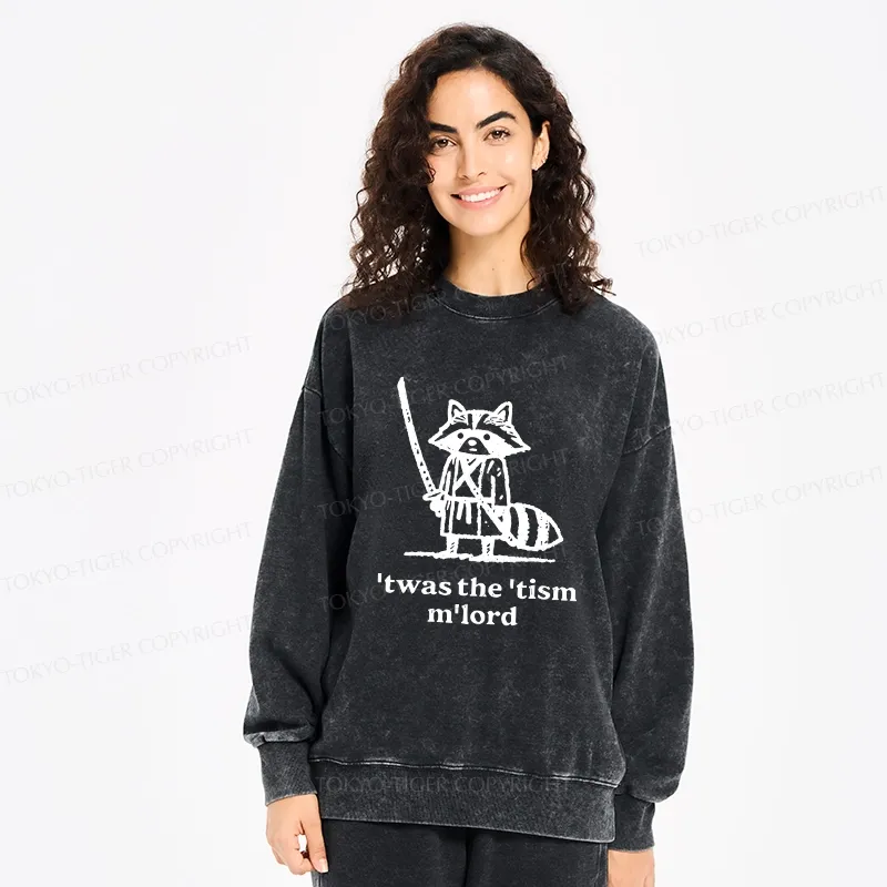 Tokyo-Tiger Focused Samurai Raccoon Washed Sweatshirt