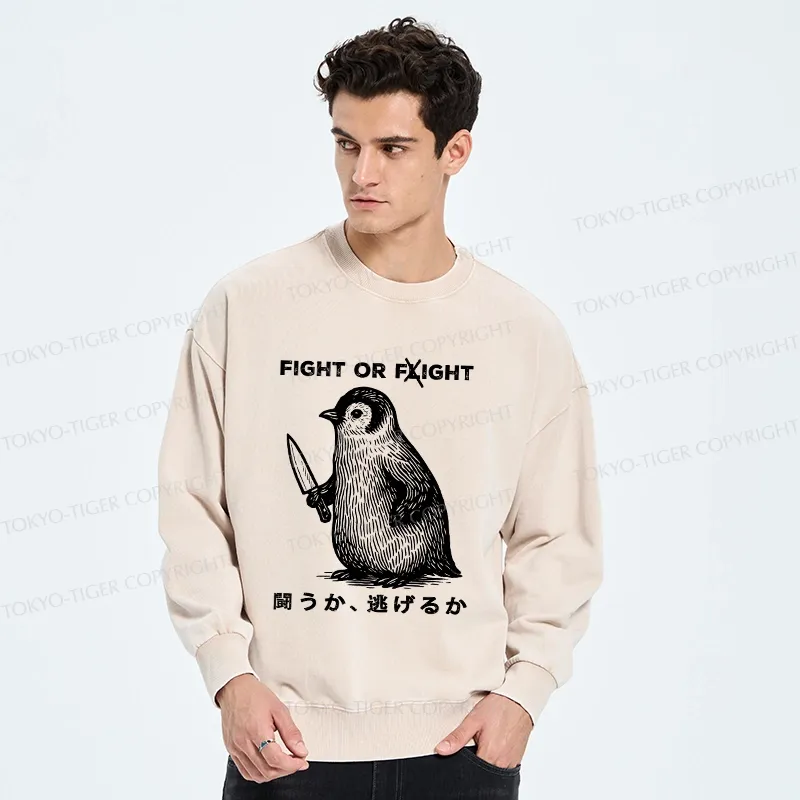 Tokyo-Tiger Funny Fight Or Flight Washed Sweatshirt