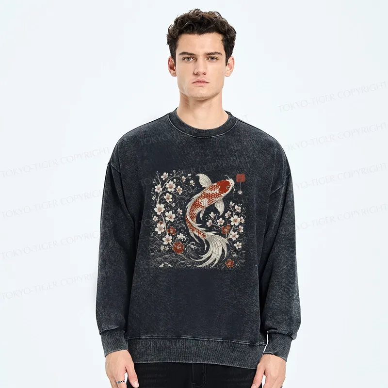 Tokyo-Tiger Vintage Sakura And Koi Washed Sweatshirt