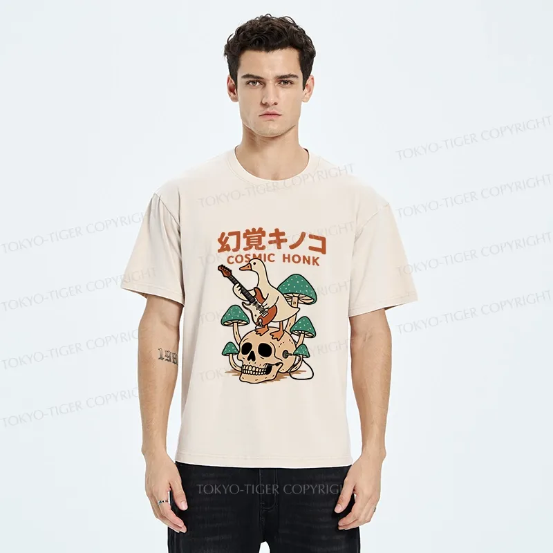 Tokyo-Tiger Hallucinogenic Mushrooms Cosmic Honk Washed T-Shirt