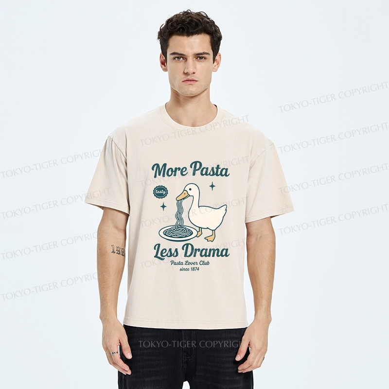 Tokyo-Tiger More Pasta Less Drama Washed T-Shirt