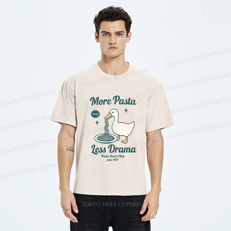 Tokyo-Tiger More Pasta Less Drama Washed T-Shirt