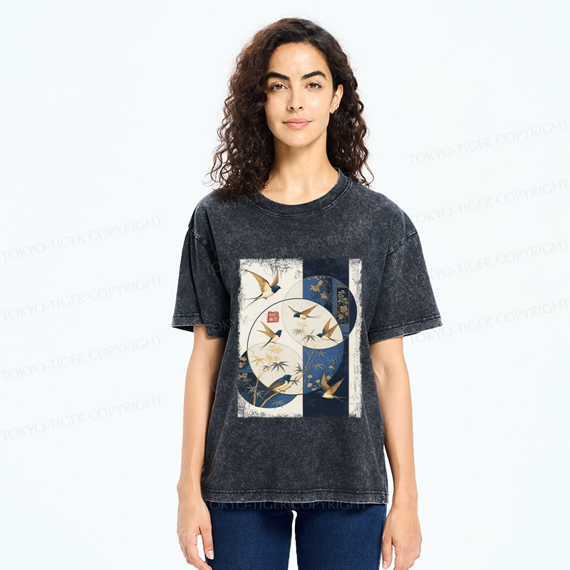 Tokyo-Tiger Swallows Among The Bamboo Washed T-Shirt