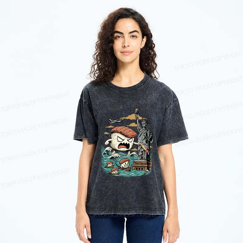 Tokyo-Tiger Japanese Sushi Monster Washed T-Shirt