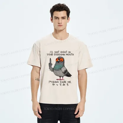 Tokyo-Tiger Angry Pigeon Funny Washed T-Shirt