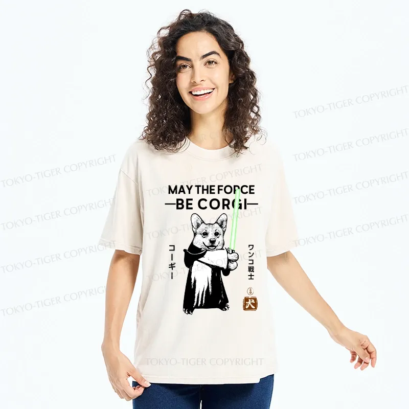 Tokyo-Tiger Funny Corgi Warrior Washed T-Shirt