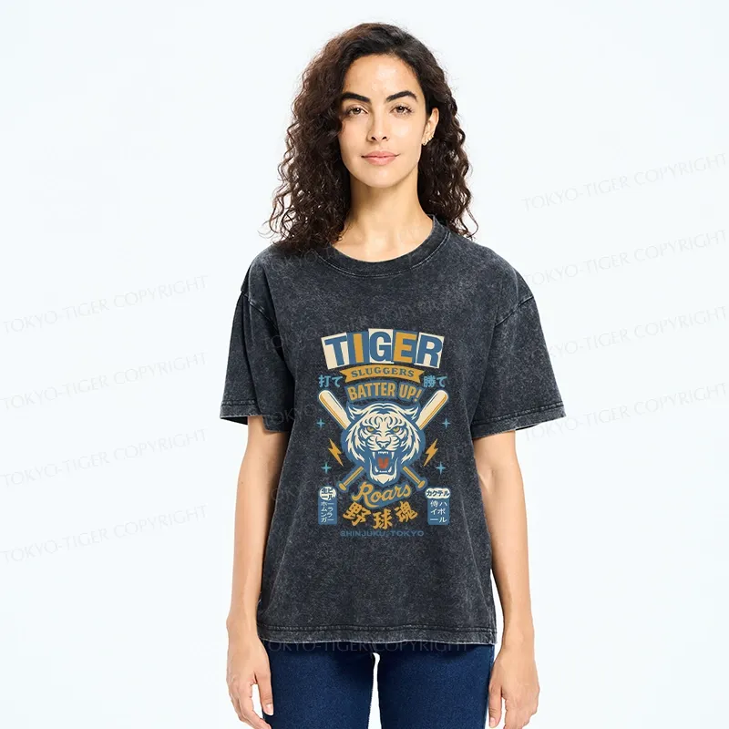 Tokyo-Tiger Retro Tiger Baseball Spirit Washed T-Shirt
