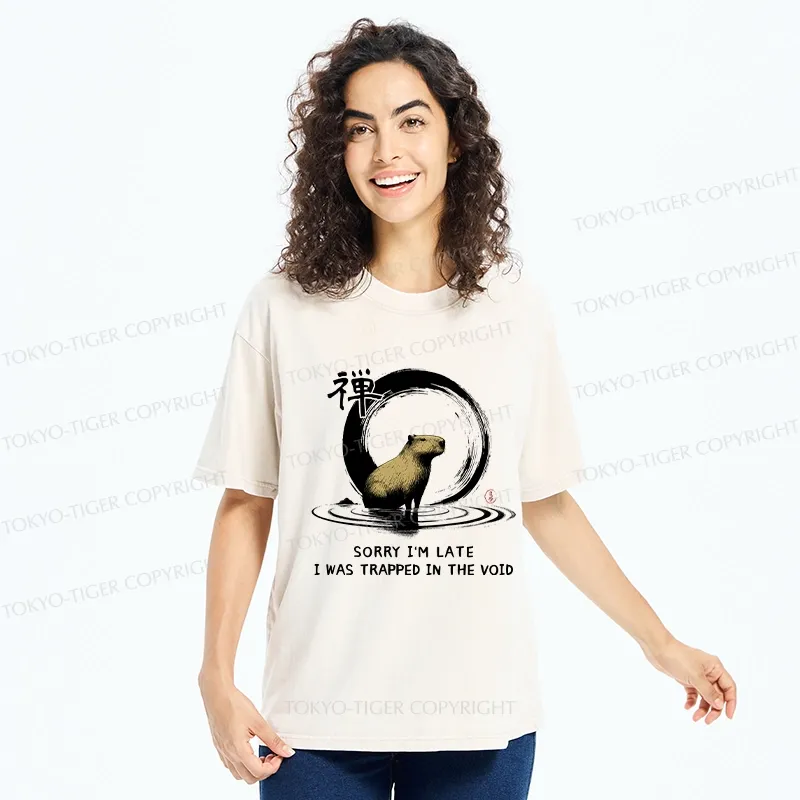 Tokyo-Tiger Zen Capybara Was Trapped In The Void Washed T-Shirt