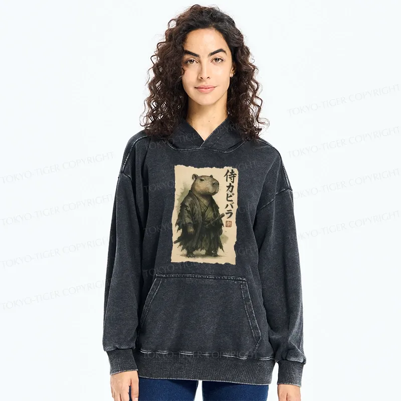 Tokyo-Tiger Capybara Samurai Washed Hoodie