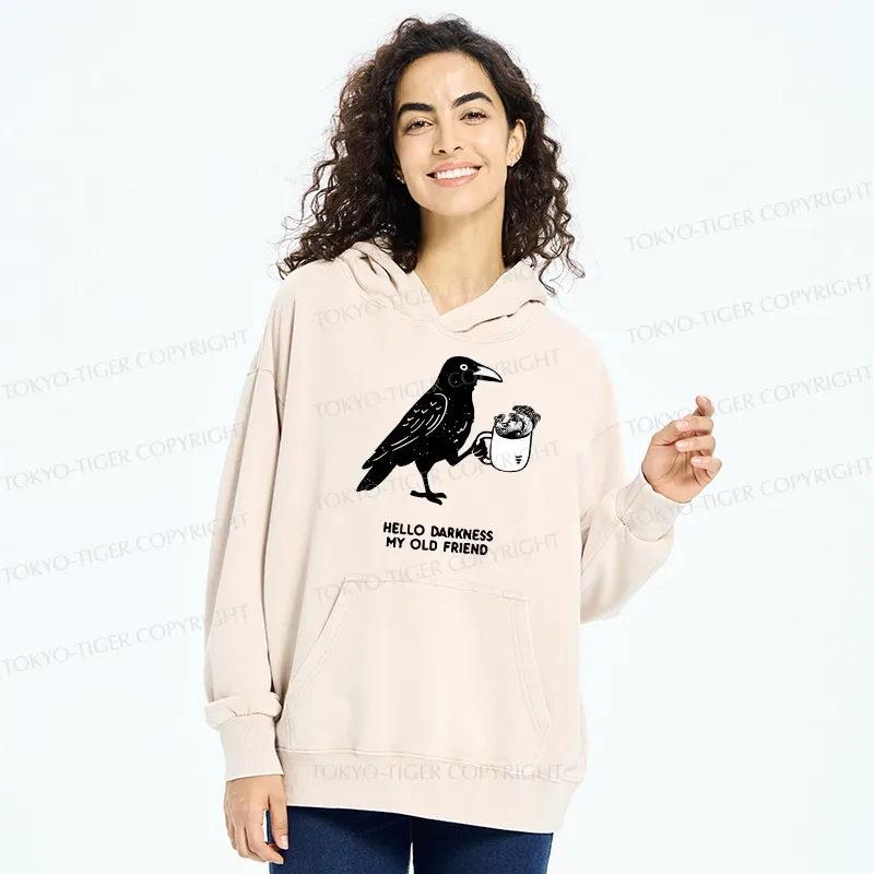Tokyo-Tiger Crow Drinking Black Coffee Funny Washed Hoodie