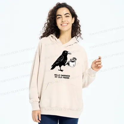 Tokyo-Tiger Crow Drinking Black Coffee Funny Washed Hoodie