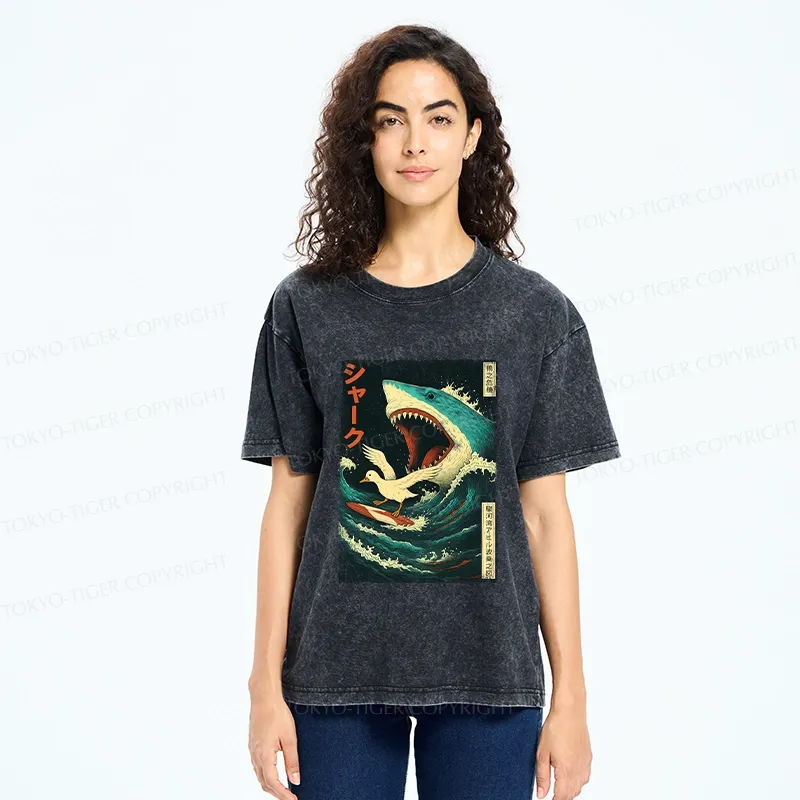 Tokyo-Tiger Duck Riding The Waves Washed T-Shirt