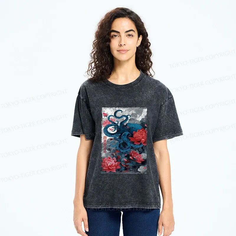 Tokyo-Tiger Deep Sea Retro Octopus Washed T-Shirt