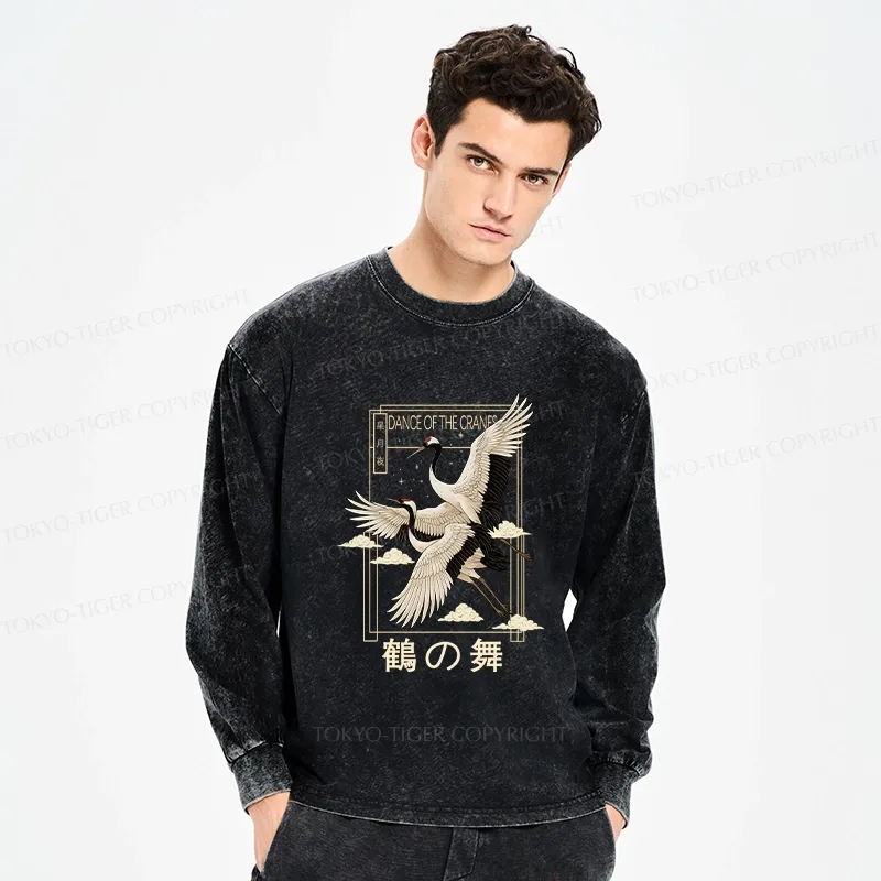 Tokyo-Tiger Dance Of The Cranes Washed Long Sleeve T-Shirt