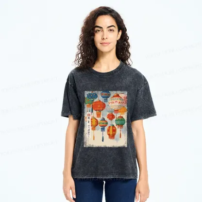 Tokyo-Tiger Retro Traditional Lantern Washed T-Shirt