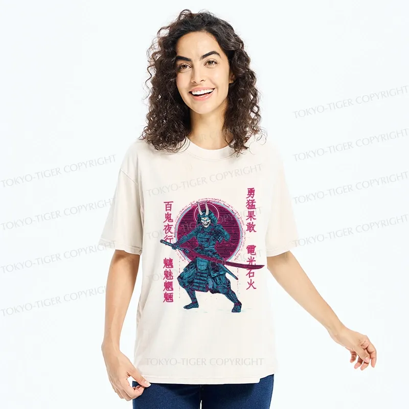 Tokyo-Tiger Japanese Oni Samurai Washed T-Shirt