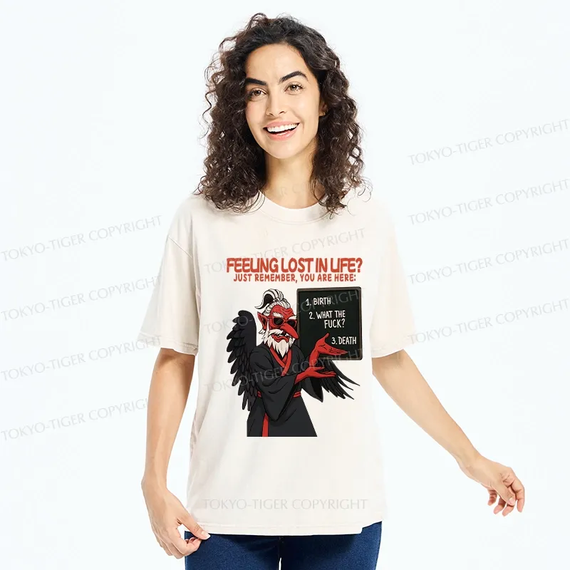 Tokyo-Tiger The Three Stages Of Life Funny Washed T-Shirt