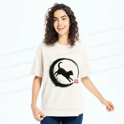 Tokyo-Tiger Retro Cat Enso Japanese Washed T-Shirt