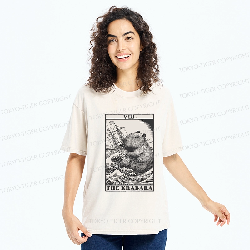 Tokyo-Tiger Capybara Destroyers In The Waves Washed T-Shirt