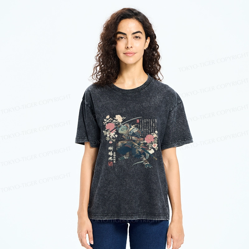 Tokyo-Tiger Lizard Samurai Washed T-Shirt