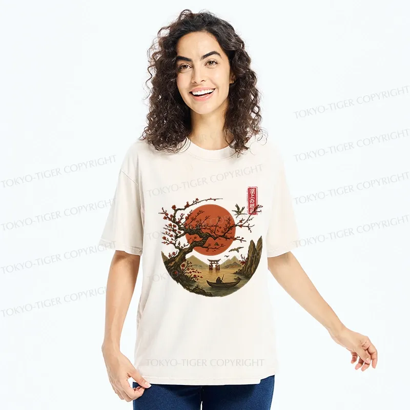 Tokyo-Tiger Japanese Tranquil Scenery Washed T-Shirt