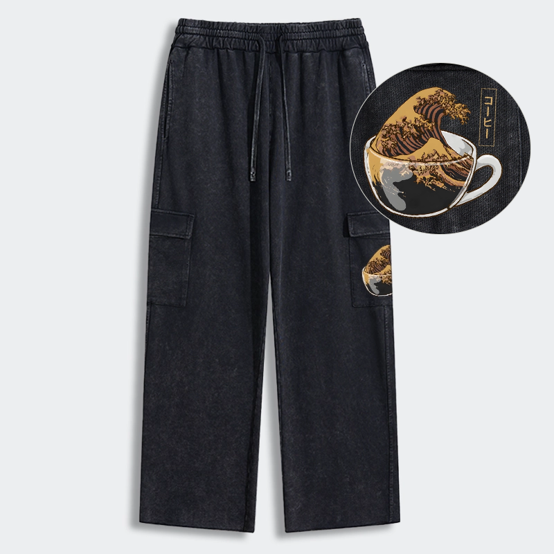 Tokyo-Tiger Coffee Wave Washed Utility Sweatpants