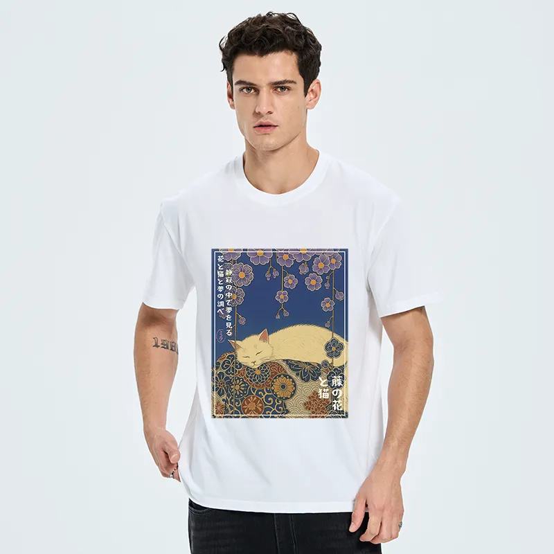 Tokyo-Tiger Ukiyoe Wisteria Flowers and Cats Classic T-Shirt