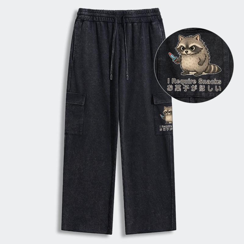 Tokyo-Tiger Raccoons Need Snacks Funny Washed Utility Sweatpants