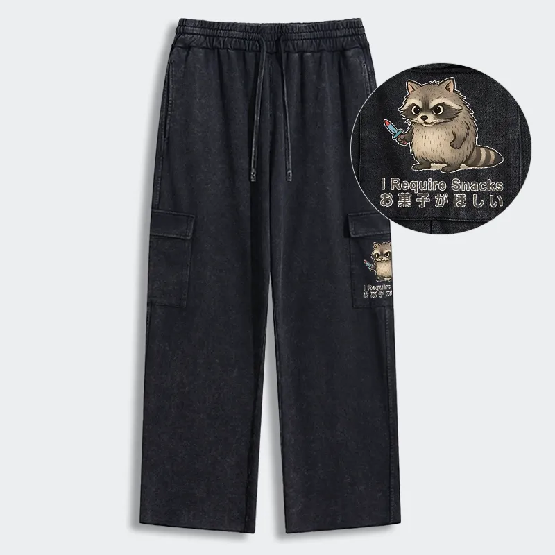 Tokyo-Tiger Raccoons Need Snacks Funny Washed Utility Sweatpants