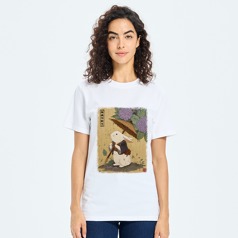Tokyo-Tiger Ukiyoe Rainy Stroll Bunny Classic T-Shirt