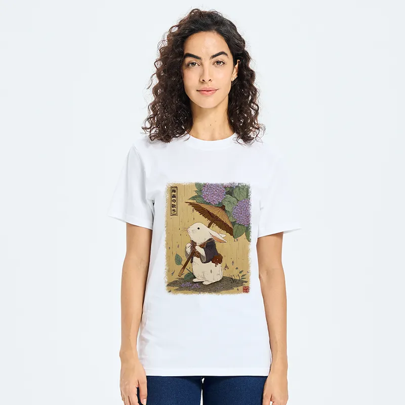 Tokyo-Tiger Ukiyoe Rainy Stroll Bunny Classic T-Shirt
