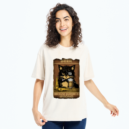 Tokyo-Tiger Black Cat Drinking Beer Washed T-Shirt