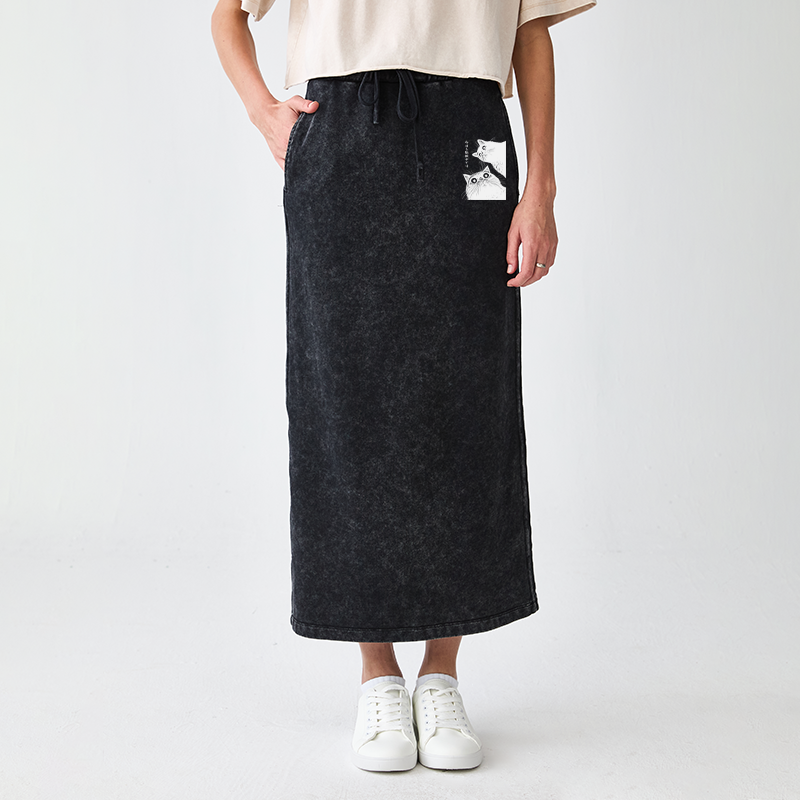 Tokyo-Tiger The Cat Is Watching Today Washed Terry Skirt