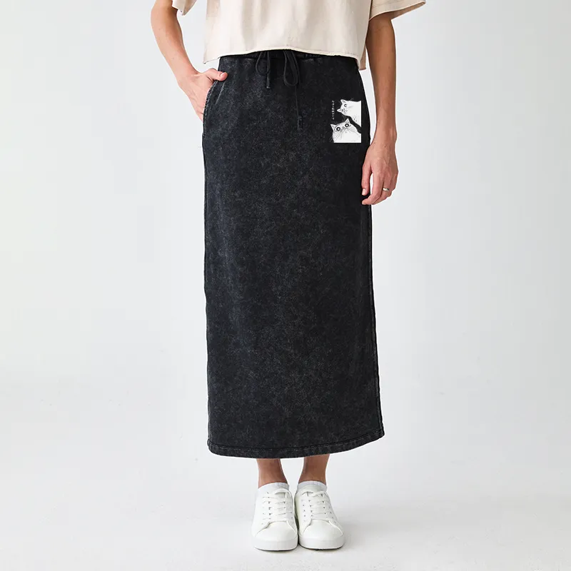 Tokyo-Tiger The Cat Is Watching Today Washed Terry Skirt