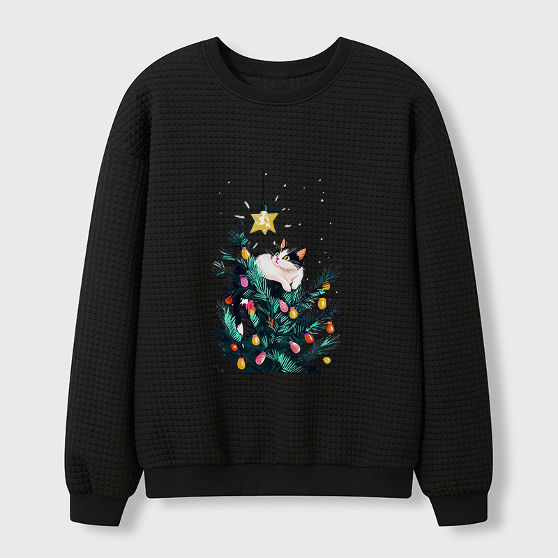 Tokyo-Tiger Cute Christmas Cat Japan Waffle Sweatshirt