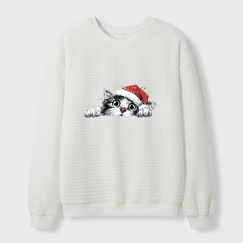 Tokyo-Tiger The Curious Christmas Cat Waffle Sweatshirt