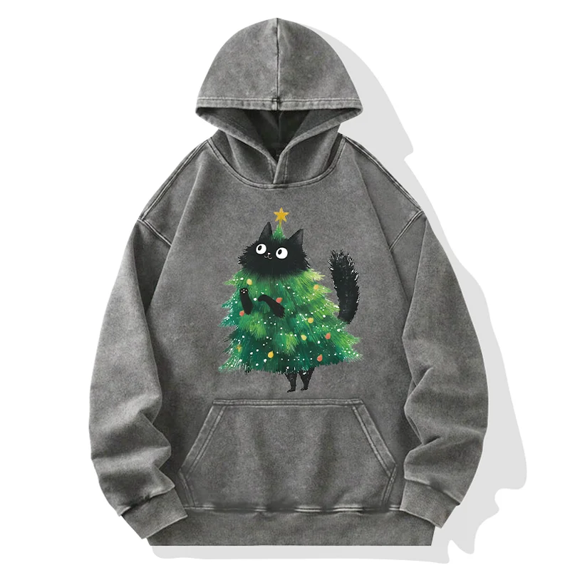 Tokyo-Tiger Christmas Tree Cat Japan Washed Hoodie